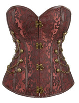Women Plus Size Steampunk Brocade Corset with Chains