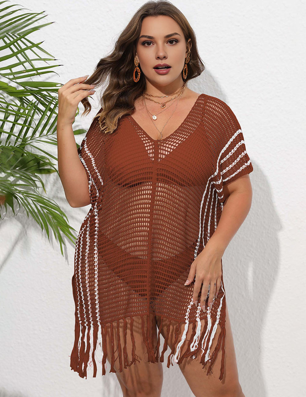 Women_Plus_Size_Striped_Contrast_Stitching_Beach_Cover_Up_5
