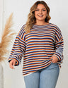 Women Plus Size Striped Round Neck Casual Knit Sweater
