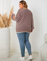 Women Plus Size Striped Round Neck Casual Knit Sweater