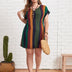 Women Plus Size Striped V-neck Batwing Sleeve Tunic Dress-2
