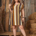 Women Plus Size Striped V-neck Batwing Sleeve Tunic Dress-4