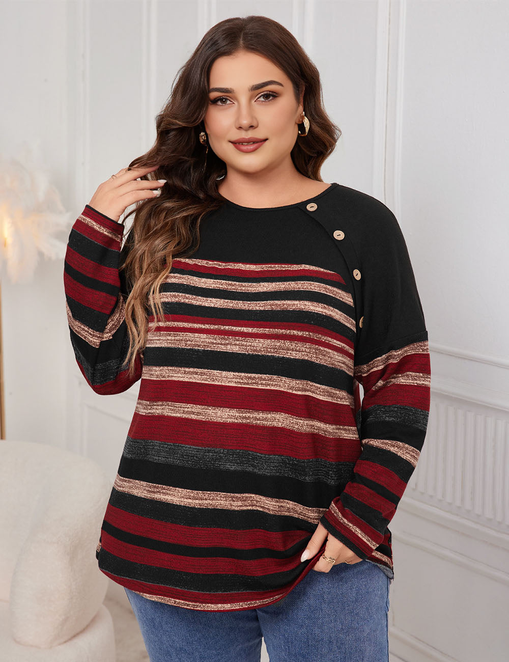 Women_Plus_Size_Striped_long-sleeved_loose_top_PRUSES_3