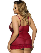 Women Plus Size Stylish Sheer Lace Transparent Embroidered Babydoll-5