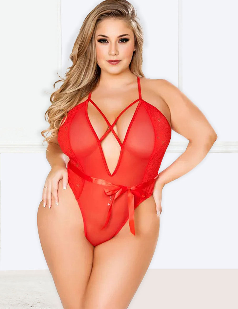 Women Plus Size Suspenders Sexy Bodysuit-13