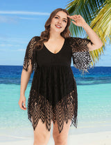 Women Plus Size Swimwear Plain Lace Skirt Swimsuit-1