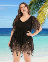 Women Plus Size Swimwear Plain Lace Skirt Swimsuit-2