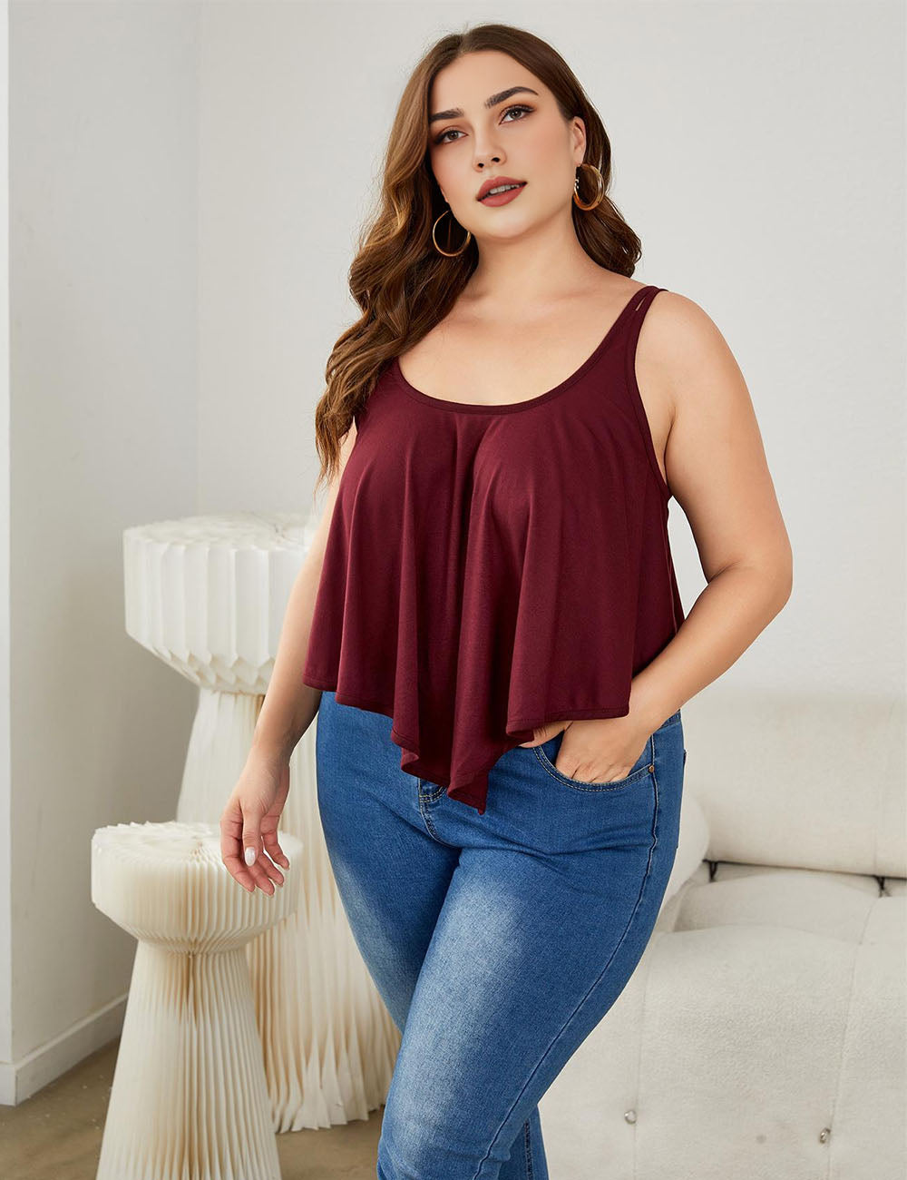 Women Plus Size Tank Tops Sleeveless Tunic Loose Shirt | PRUSES-2