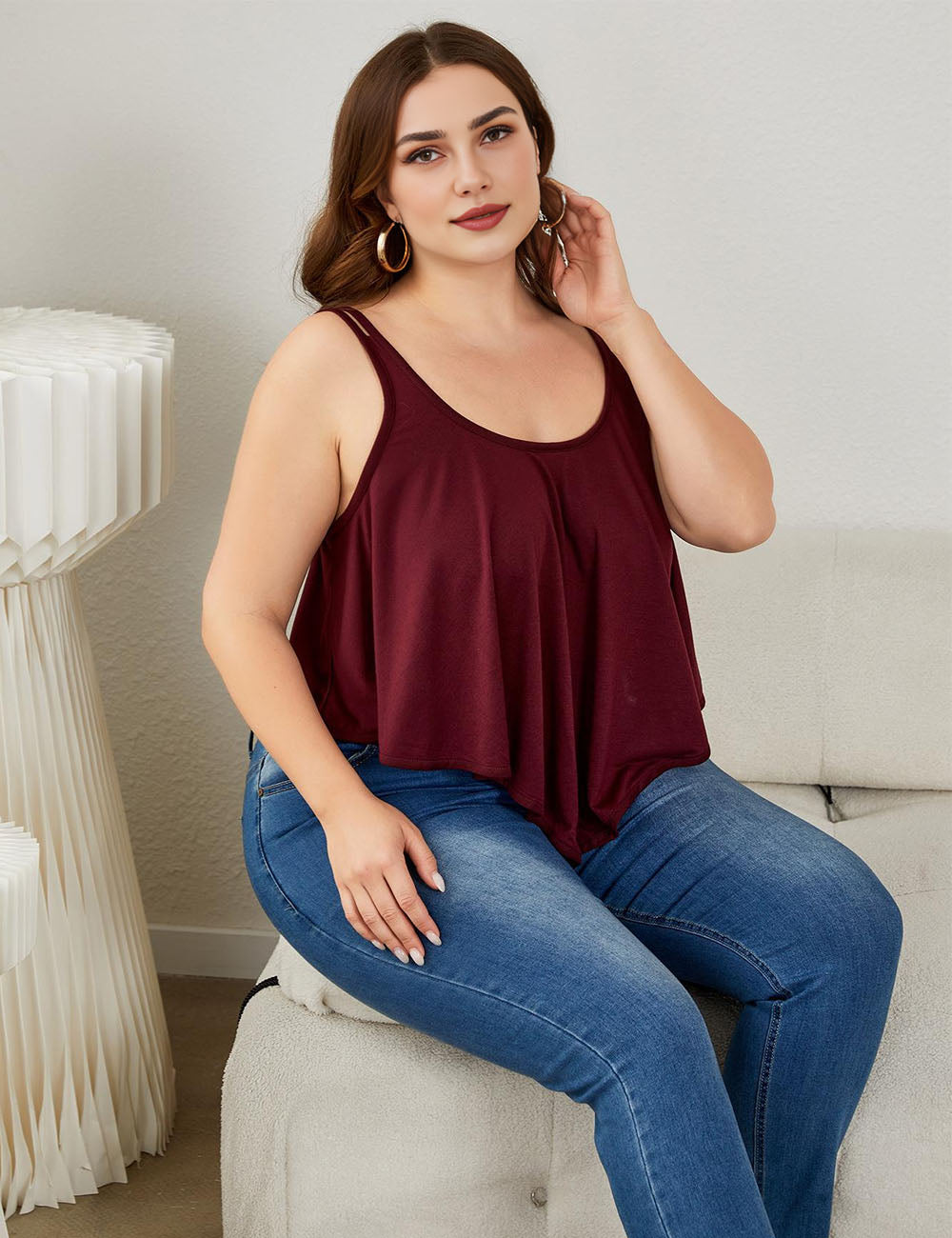 Women Plus Size Tank Tops Sleeveless Tunic Loose Shirt | PRUSES-3