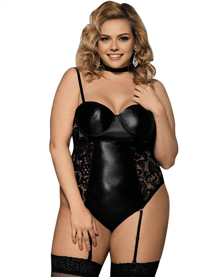 Women Plus Size Teddy Lingerie Faux Leather Bodysuit