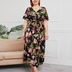 Women Plus Size Temperament Print High Waist V Neck Dress-45