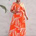 Women Plus Size Temperament Print High Waist V Neck Dress-48