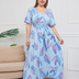 Women Plus Size Temperament Print High Waist V Neck Dress