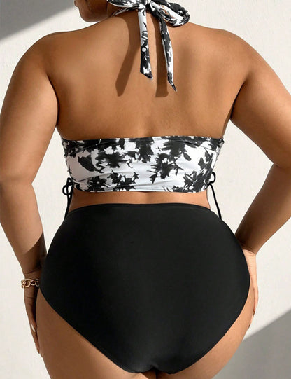 Women_Plus_Size_Tie-Dye_Halter_Top_And_Solid_Color_Bottom_Bikini_Set_7