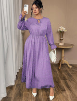 Women Plus Size Tie-Neck Polka Dot Printed Maxi Dress