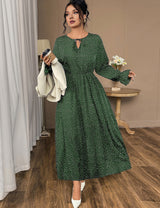 Women Plus Size Tie-Neck Polka Dot Printed Maxi Dress