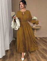 Women Plus Size Tie-Neck Polka Dot Printed Maxi Dress