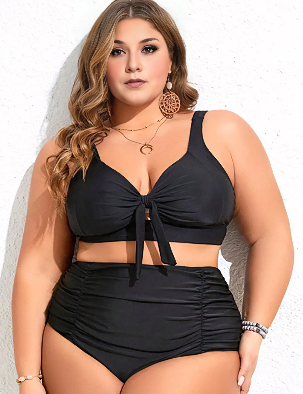 Women_Plus_Size_Tie_Front_Solid_Color_Bikini_Set_7