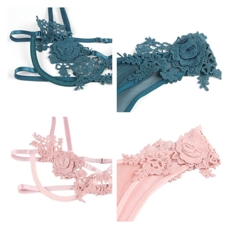 Women Plus Size Transparent Chain Halter Fashion Sexy Bra Set-3