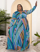 Women Plus Size Trendy V-neck Belt Skirt Dress-2