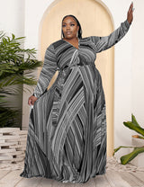 Women Plus Size Trendy V-neck Belt Skirt Dress-3