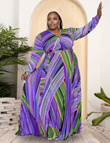 Women Plus Size Trendy V-neck Belt Skirt Dress-4