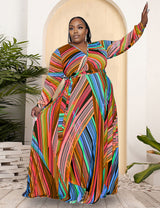 Women Plus Size Trendy V-neck Belt Skirt Dress