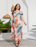 Women Plus Size Tropical Rainforest One Shoulder Print Dress-1