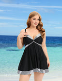Women Plus Size Tummy Control V-Neck One Piece Swim-6