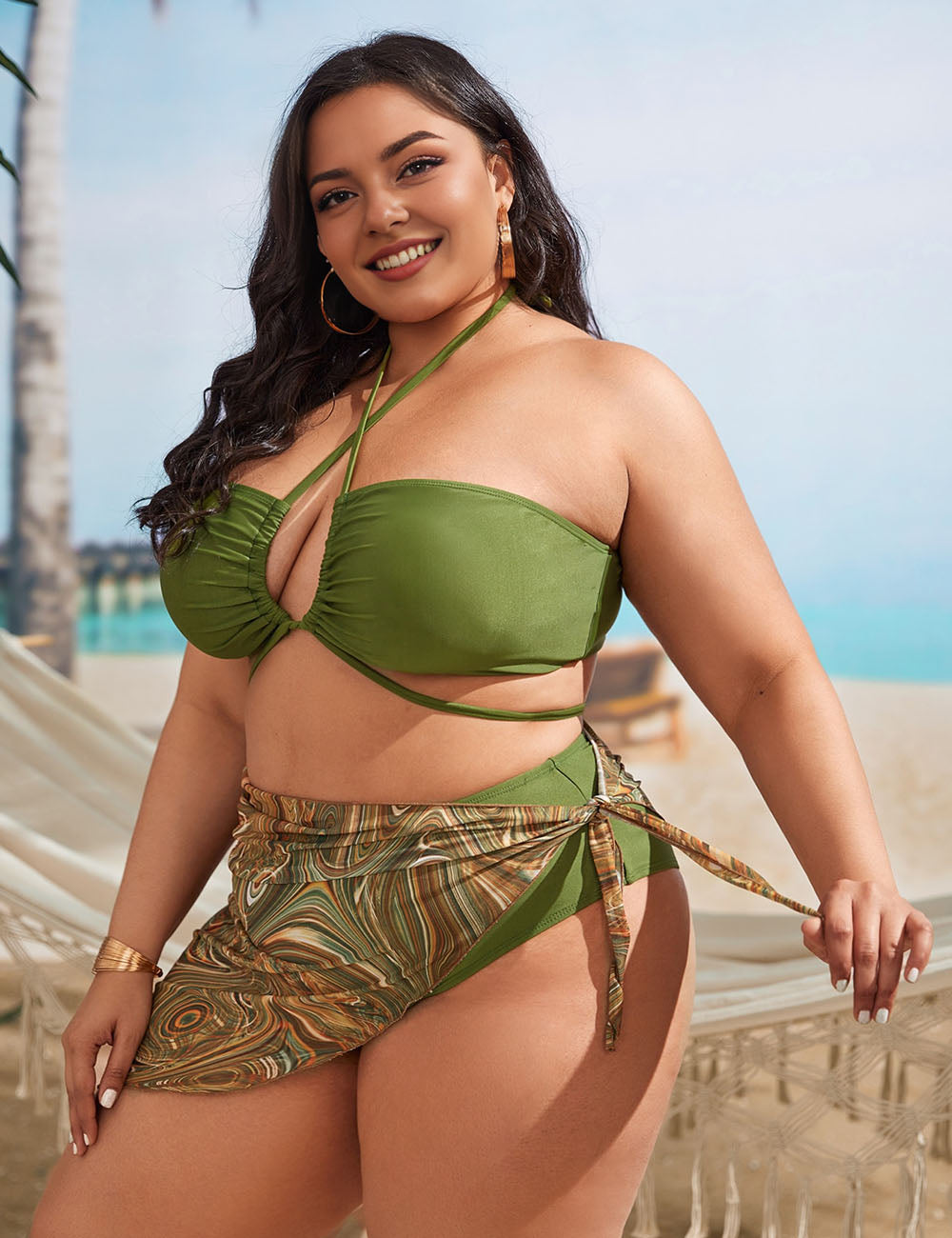 Women Plus Size Two-Piece Swimsuit Bikini Three-Piece Set-3