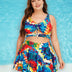 Women Plus Size Two Piece Swimsuit Floral Printed Swimdress Cover Up Skirtini Bathing Suit