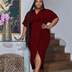Women Plus Size Urban Style V-neck Wrap Hip Dress-2
