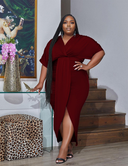 Women Plus Size Urban Style V-neck Wrap Hip Dress-2
