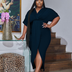 Women Plus Size Urban Style V-neck Wrap Hip Dress-3