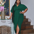 Women Plus Size Urban Style V-neck Wrap Hip Dress