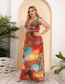 Women Plus Size V-Neck Elastic Waist High Elastic Ice Silk Dress-1