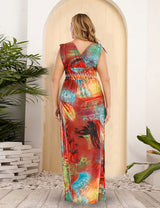Women Plus Size V-Neck Elastic Waist High Elastic Ice Silk Dress-2