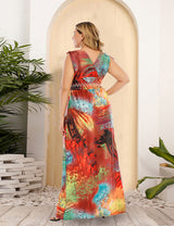 Women Plus Size V-Neck Elastic Waist High Elastic Ice Silk Dress-3