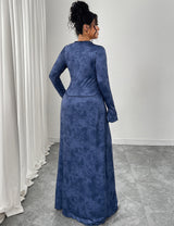 Women Plus Size V-Neck Flare-Sleeve A-Line Maxi Dress