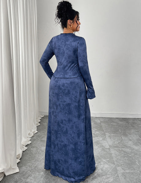 Women Plus Size V-Neck Flare-Sleeve A-Line Maxi Dress