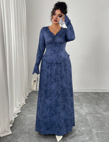 Women Plus Size V-Neck Flare-Sleeve A-Line Maxi Dress