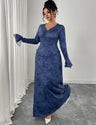 Women Plus Size V-Neck Flare-Sleeve A-Line Maxi Dress
