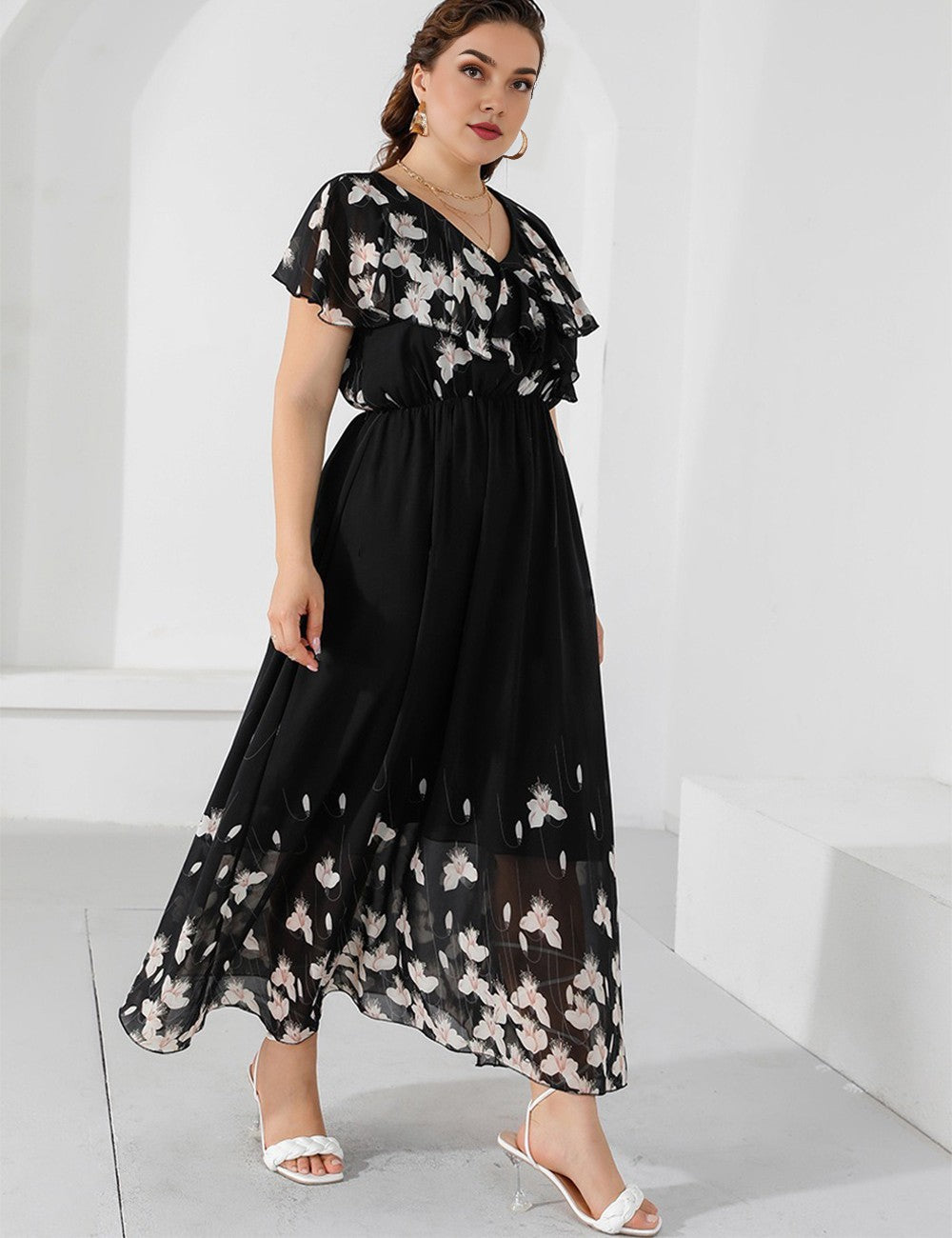 Women_Plus_Size_V-Neck_Floral_Pattern_Dress_PRUSES_2