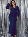 Women Plus Size V-Neck Pleated Evening Dress
