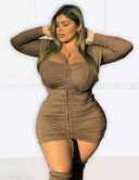 Women Plus Size V-Neck Short Solid Color Elegant Hip Skirt-4