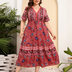 Women Plus Size V-Neck Vintage Floral Dress-1