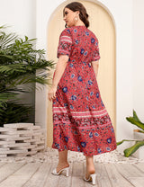 Women Plus Size V-Neck Vintage Floral Dress-2