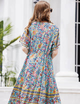 Women Plus Size V-Neck Vintage Floral Dress-8