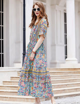 Women Plus Size V-Neck Vintage Floral Dress-9