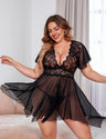 Women Plus Size V-neck Lace Sexy Backless Babydoll-1